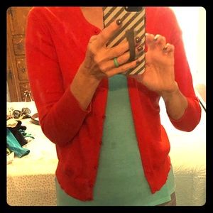 J. Crew red cardigan with 3/4 length sleeves